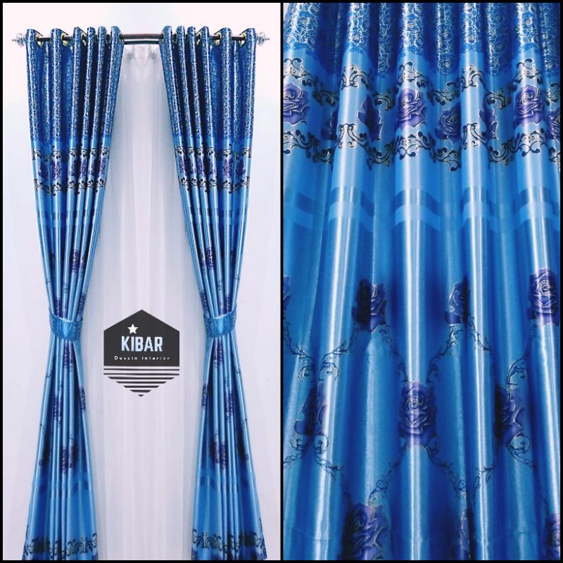 Gorden blackout murah printing emas motif bunga mawar