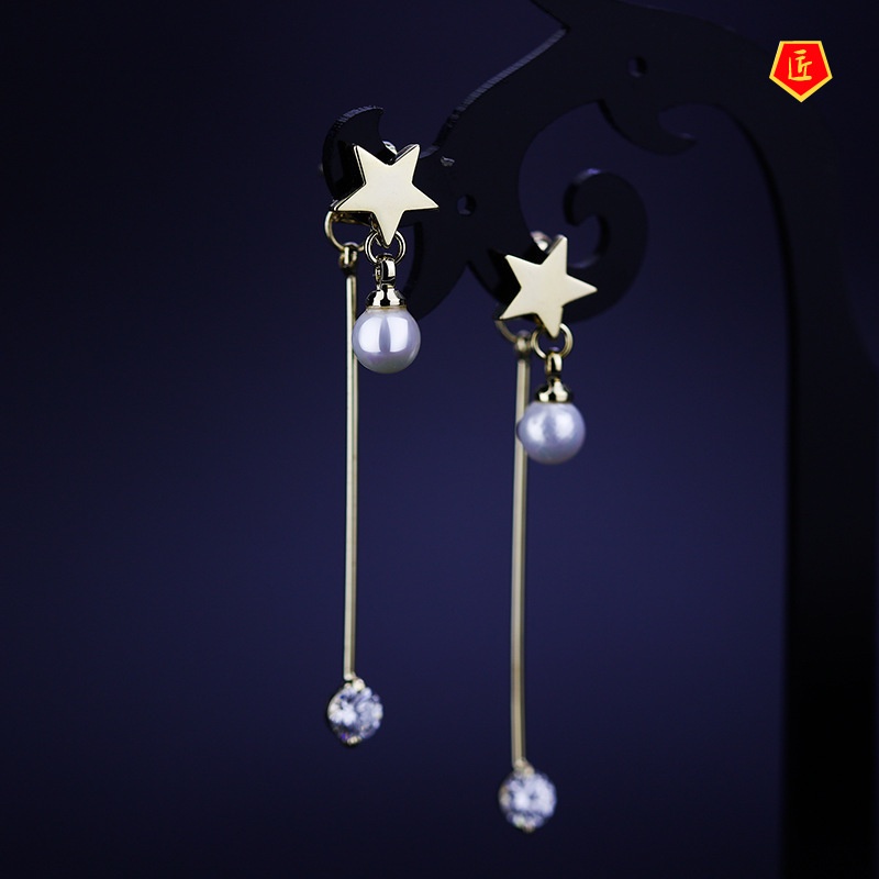 [Ready Stock]Star Pearl Long Elegant Earrings Women's Fashion