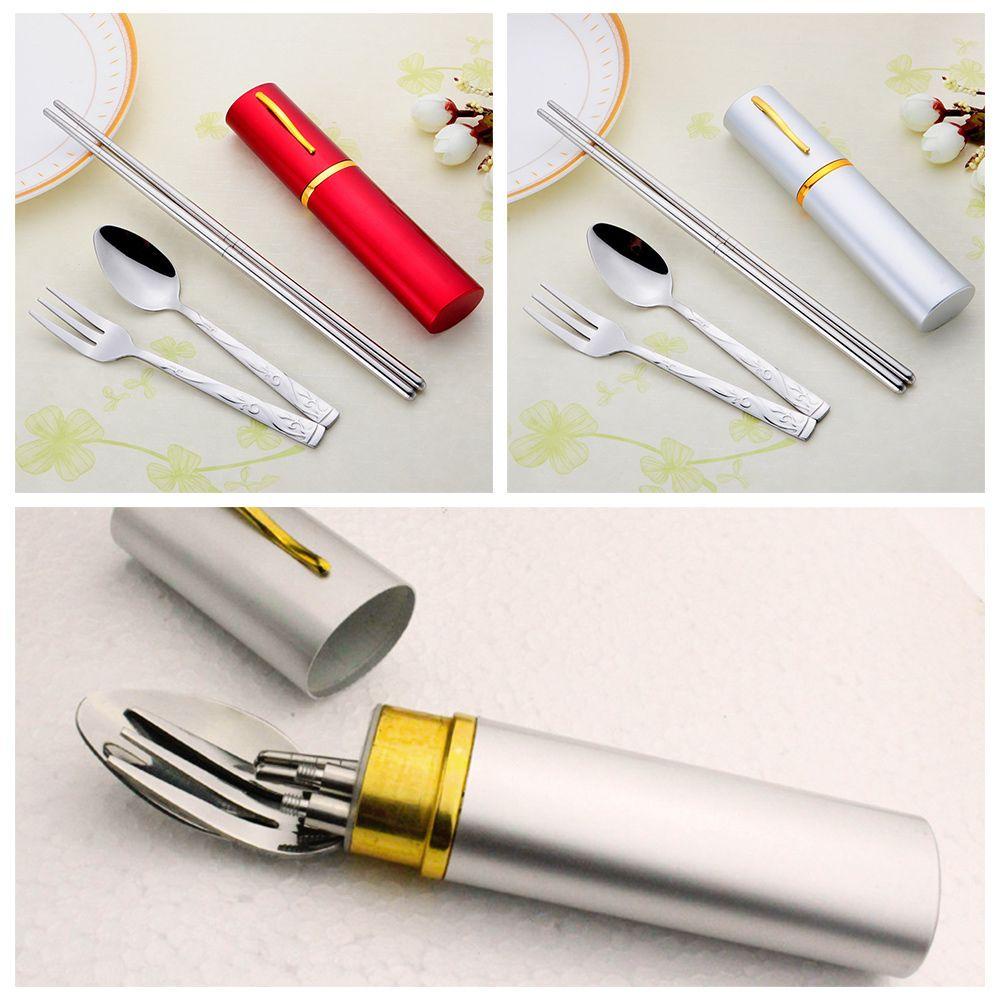 TOP Cutlery Set Portable Dengan Kotak Penyimpanan Kitchenware Kit Alat Makan Lipat