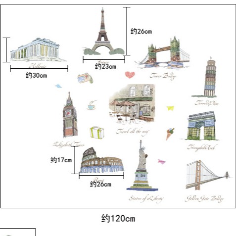 RELIZA Wall Sticker / Stiker Dinding 60X90 sketch KOTA PARIS PISA LIBERTY LONDON AY9090