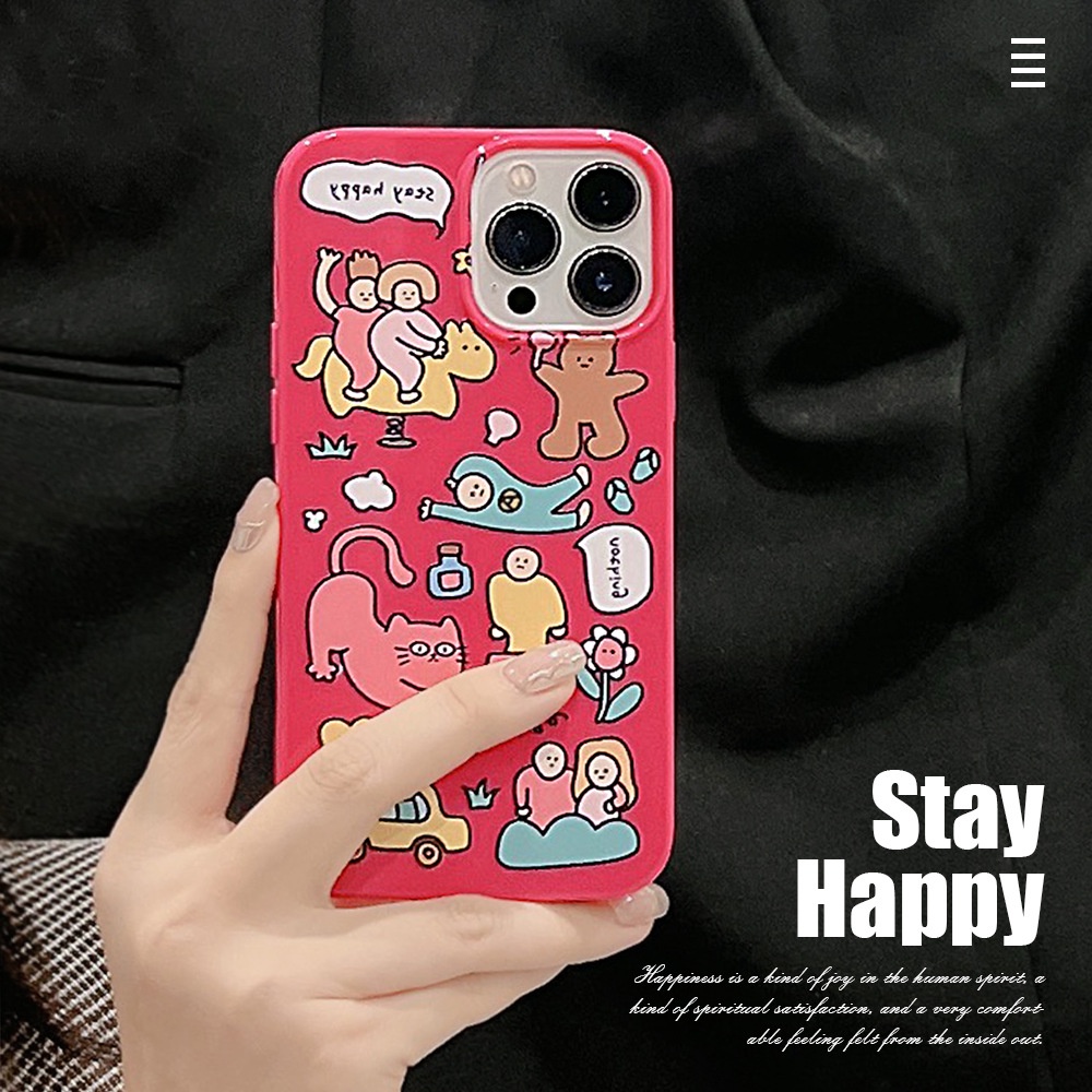 IPHONE Kartun Doodle Rose Red Jelly Soft Case Pelindung Untuk Iphone7 8 PLUS X XR XS 11 12 13 14 MINI PRO MAX SE 2020 Cute Covers