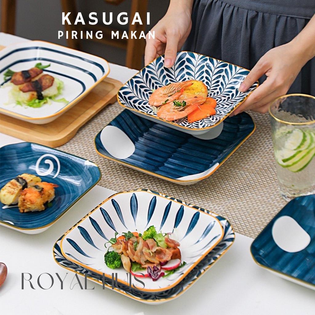 Piring Makan Keramik KOTAK dan Piring Saji KOTAK Keramik Motif Jepang yang Tahan Panas dan Microwave