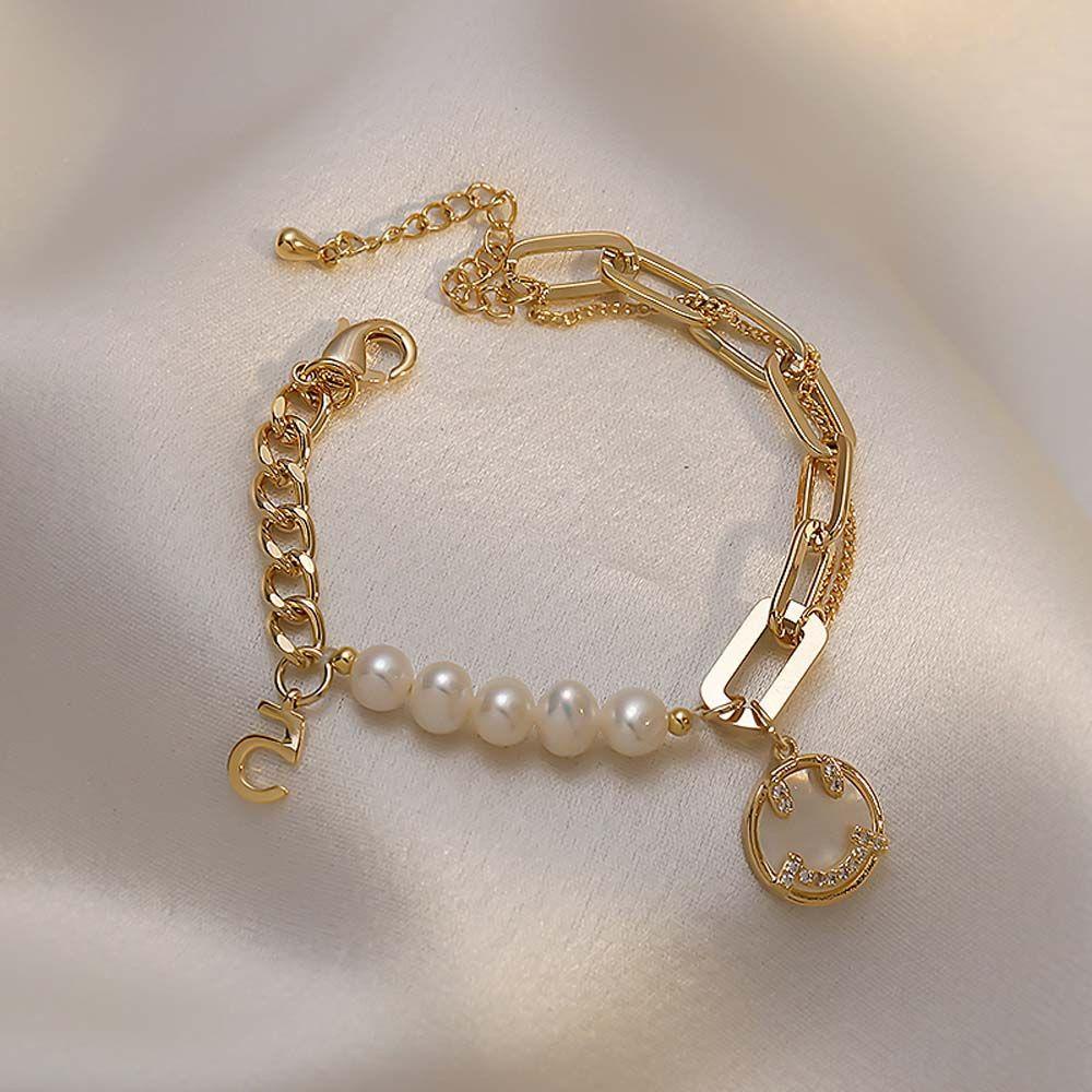 [Elegan] Smiley Gelang Retro Temperamen Untuk Wanita Baroque Mutiara Air Tawar Minimalis Berlian Imitasi Gadis Gaya Korea Bracelet