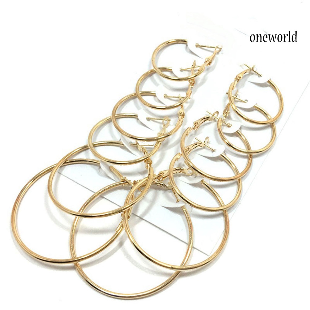 OW@ 6Pairs/Set Fashion Circle Hoop Dangle Earrings Pendant for Female Daily Outfits