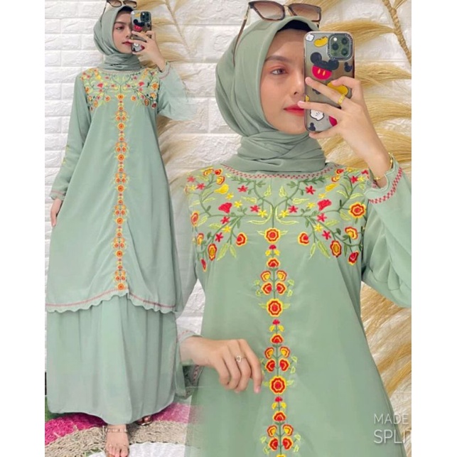 Terbaru Terlaris Berkualitas Gamis Melayu Bordir Premium Dress Ceruty Babydoll Bordiran Seragam Bund