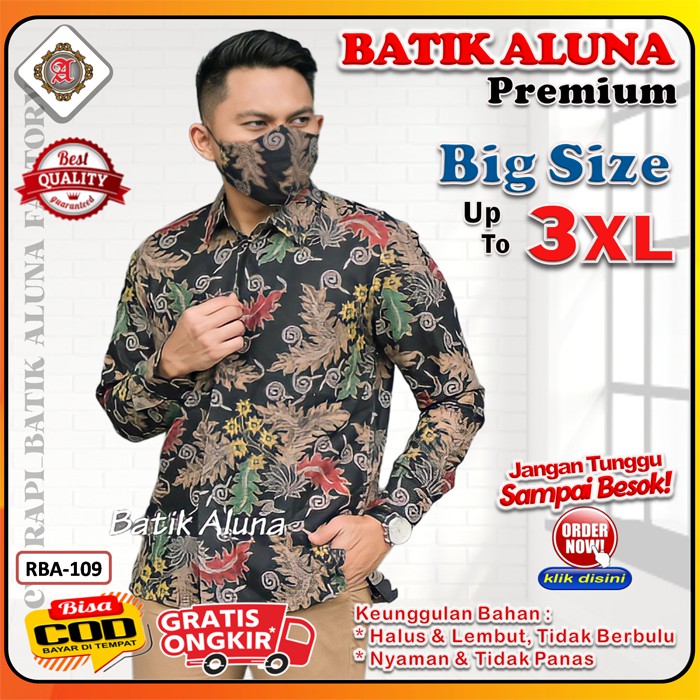 Baju Batik Tangan Panjang Pria Bahan Katun Furing Fashion Dewasa Solo Aluna