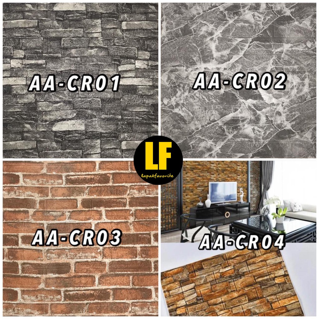 AA Wallpaper Dinding Bata 3D Foam 70cm x 77cm Premium Wallpaper Tebal 3MM-Corak 70cm x 77cm