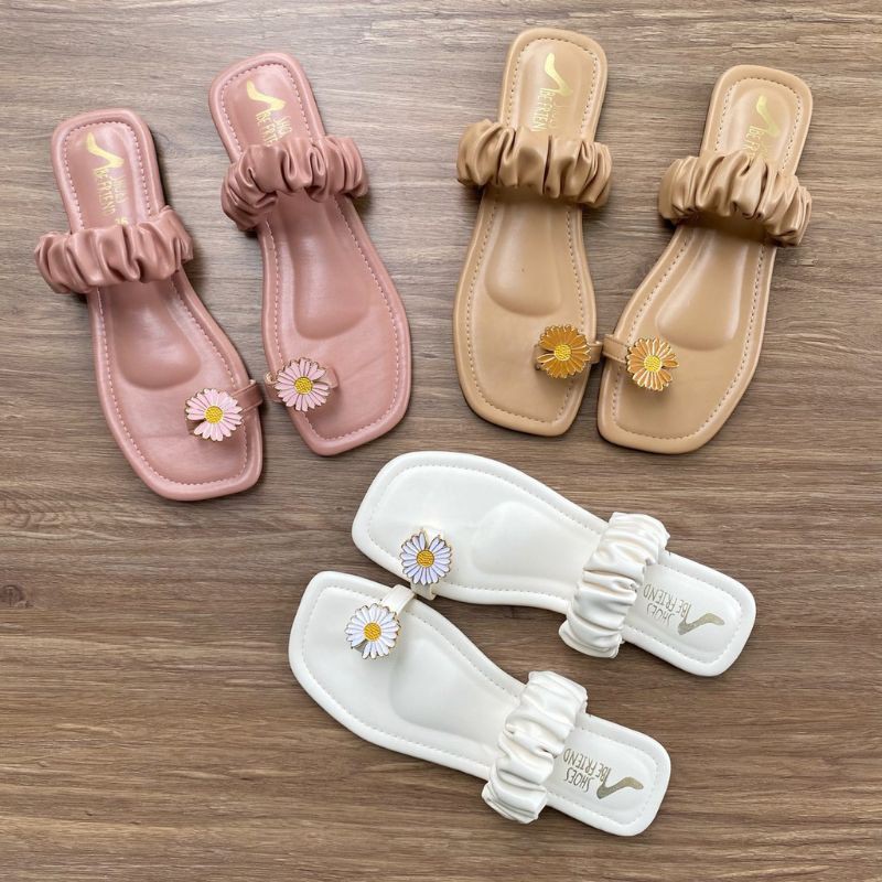 Big Sale Sandal Wanita Teplek Kerut One Bungga