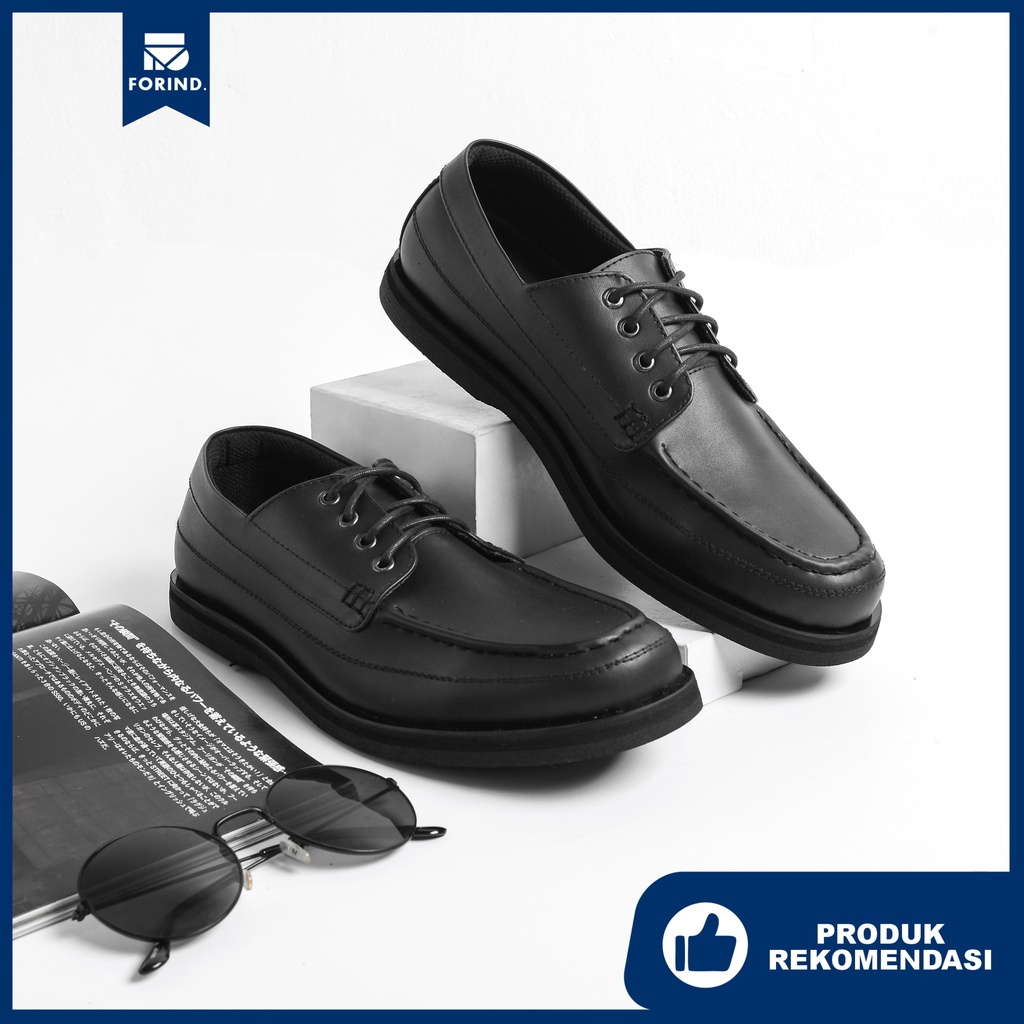 Morris Black | Sepatu Pantofel Hitam Pria Pantopel Tali Formal Casual Kerja Cowok Ori | FORIND ARF