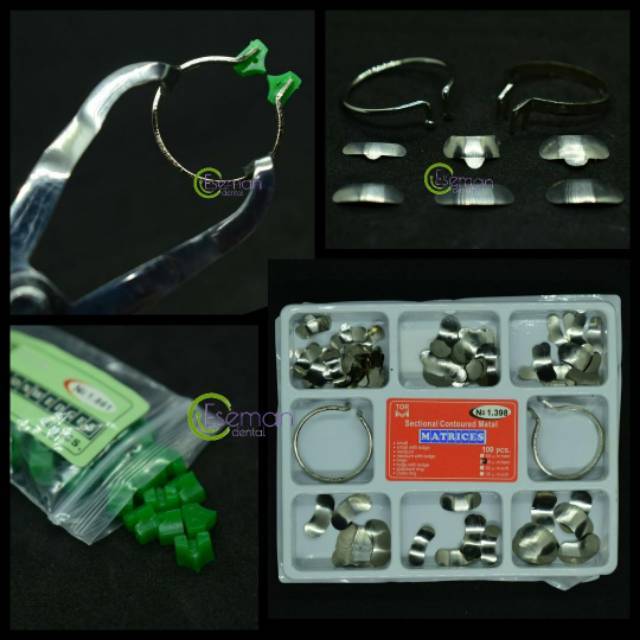 Dental Sectional Matrix Ring Set 100 matriks 2 rings 40 wedges 1 forcep Seluloid Tumpat Proksimal