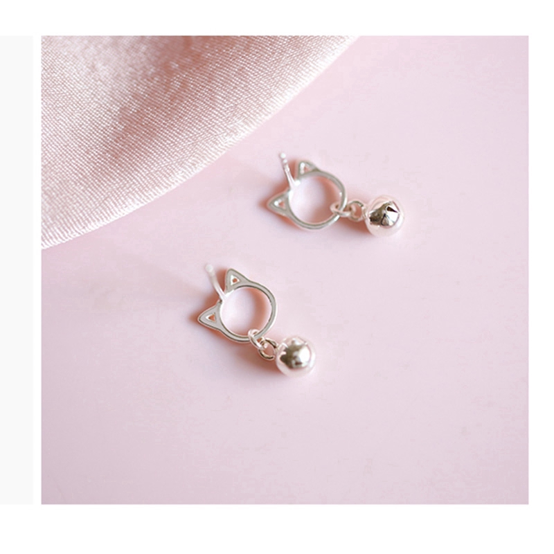 Cat Bell Stud Earring Women Fashion Silver Earrings Jewelry Gifts Sweet Heart Jewelry