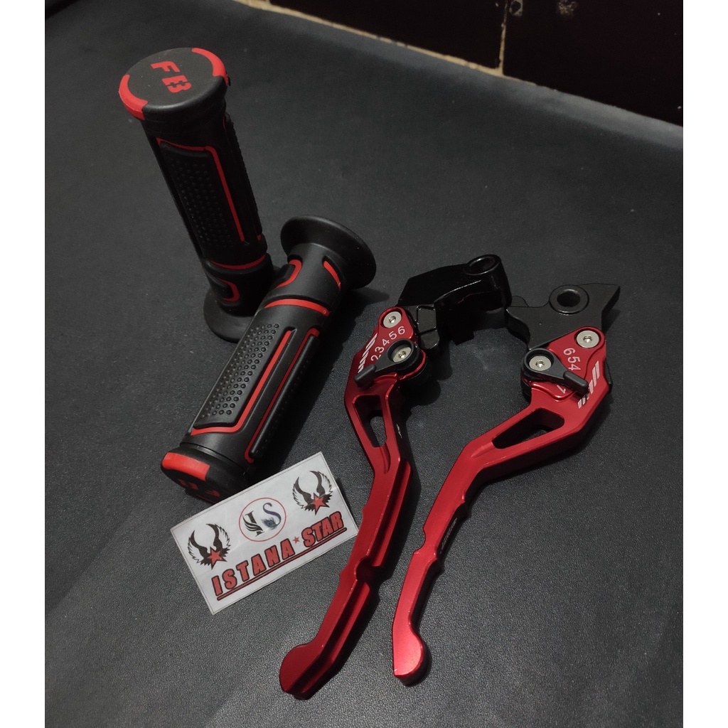 Handle variasi rem yamaha vixion old NVA NVL vixion new scorpio rx king kiri kanan stelan warna MERAH PLUS GRIP FAST BIKER