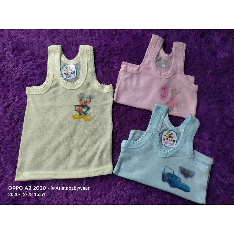 SINGLET WARNA BAYI/ANAK  SABLON KARAKTER 3PCS