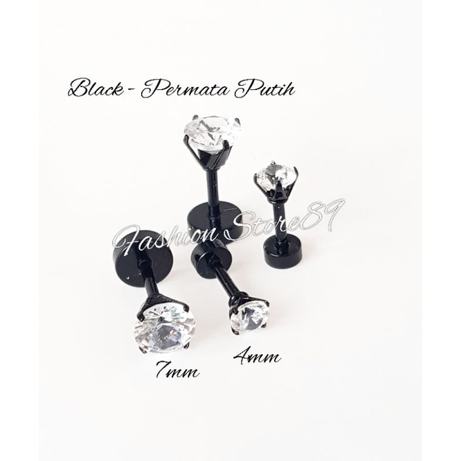 Titanium Anting Roda Permata Zircon Black White Antikarat anting roda Pria Wanita Impor