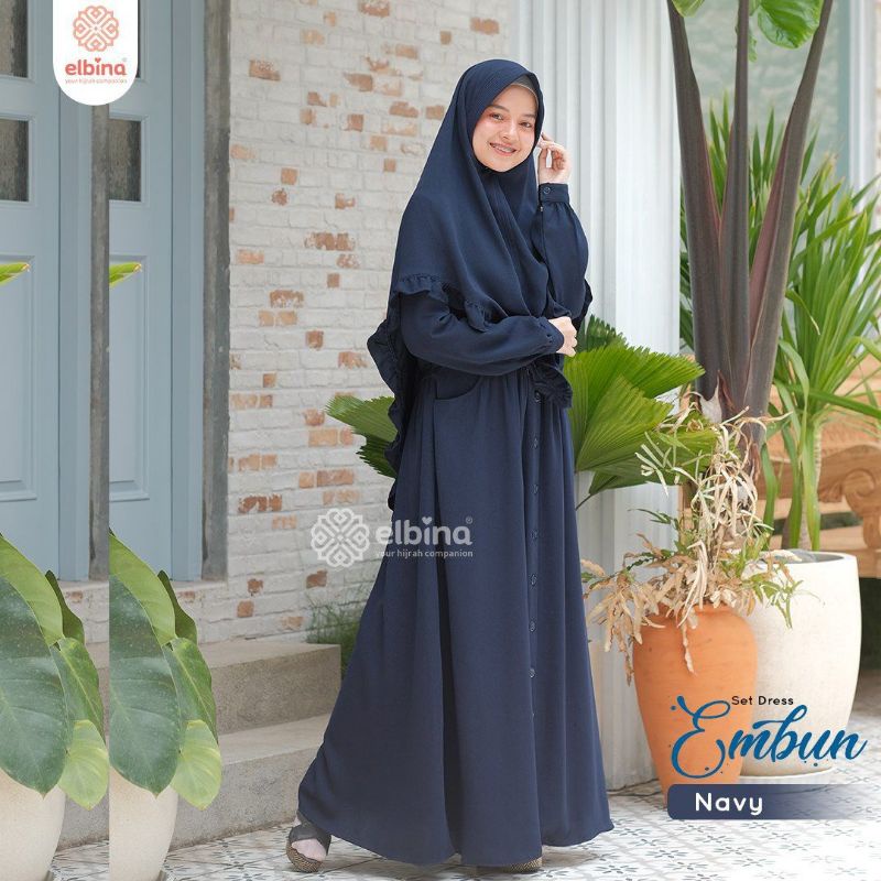 Set Dress + Khimar Embun by Elbina Hijab/Gamis Syari/Pakaian Muslimah Kekinian