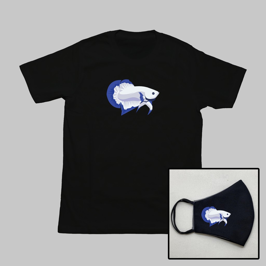 Kaos Masker Cupang Betta Fish "Blue Rim" (Dewasa & Anak)