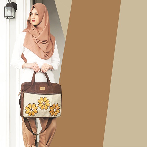 Tas Laptop Selempang Kanvas Maika etnik IRAWA DARK BROWN untuk Wanita