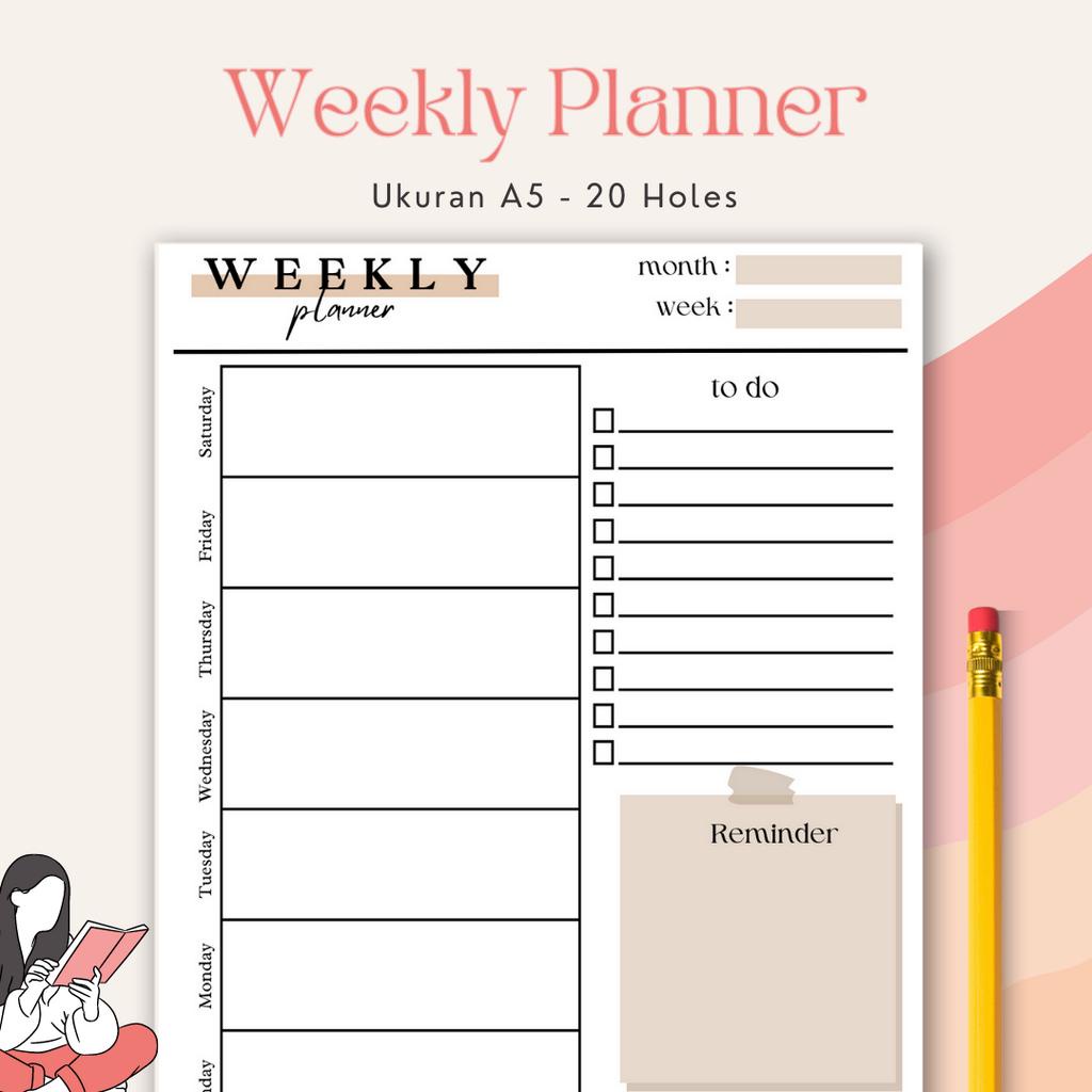 

Loose Leaf Weekly Planner/To Do List - Refill Binder A5 -15 Lembar by Haru Buch