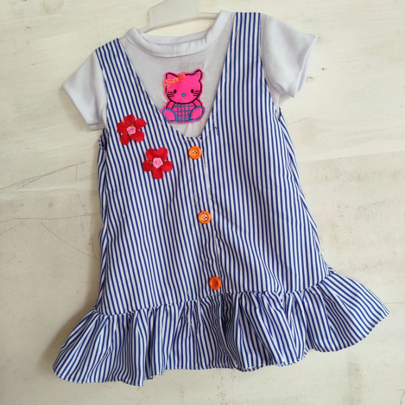 overall 1 2 strip dress anak kodokan anak ( overall  strip Zz )