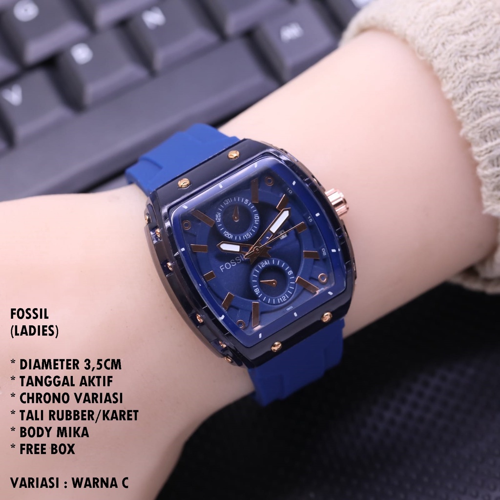 JAM TANGAN WANITA FASHION TALI RUBBER BODY OVAL TANGGAL AKTIF