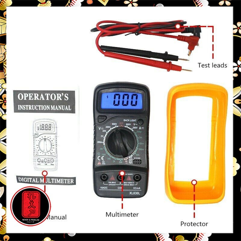 Junejour Mini Digital Multimeter AC/DC Voltage Tester - XL830L - Black