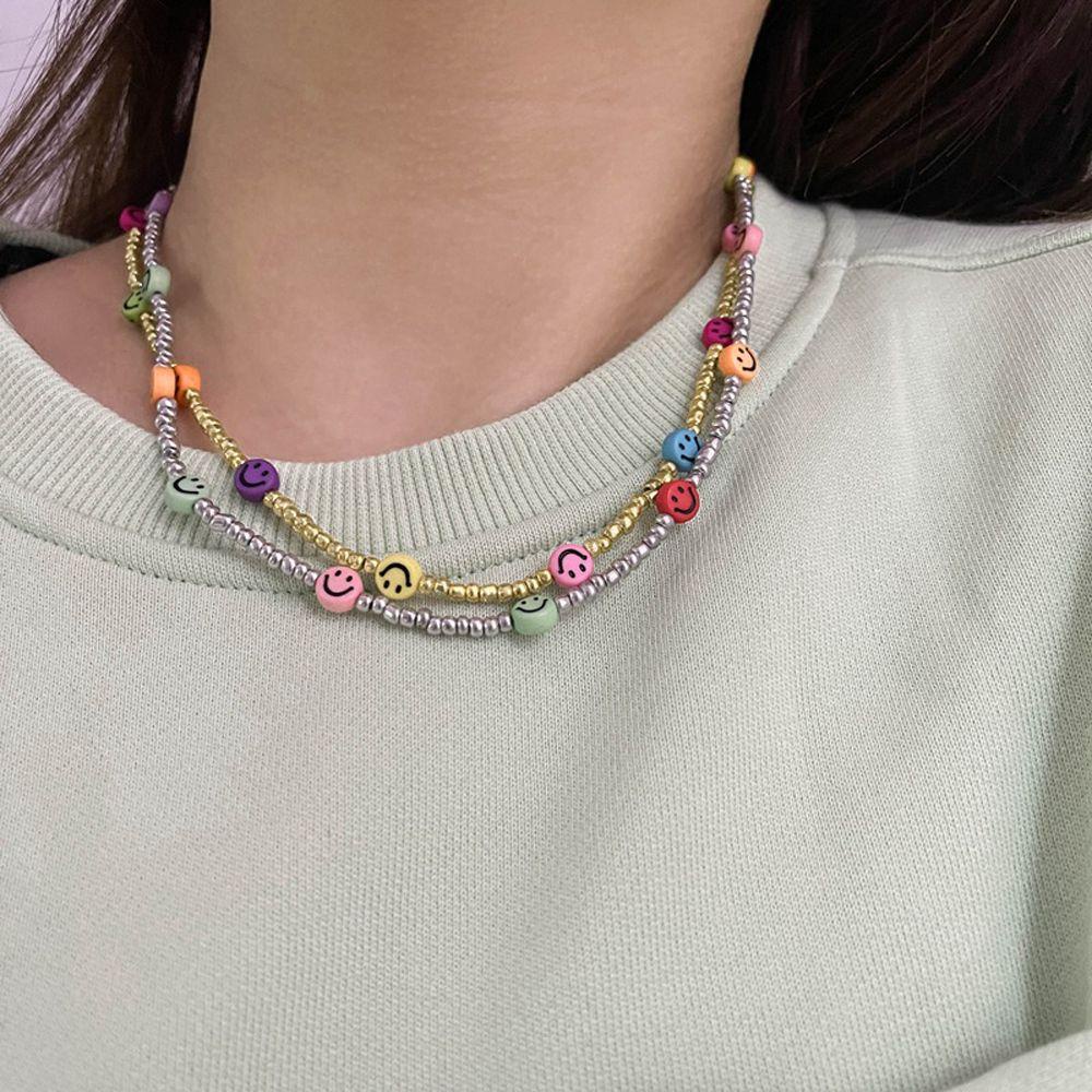 [Elegan] Smiley Face Kalung Kreatif Minoritas Gadis Hadiah Y2K Resin Sederhana Gaya Korea Kalung