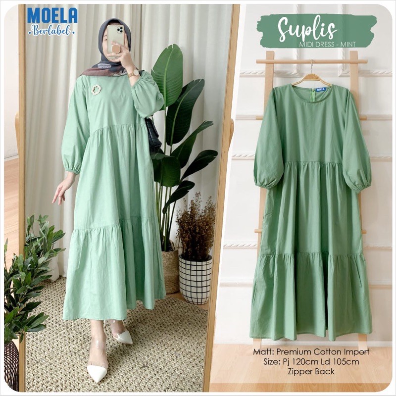 Baju Dress Casual Polos Simple Suplis Midi Dress Original by Moela