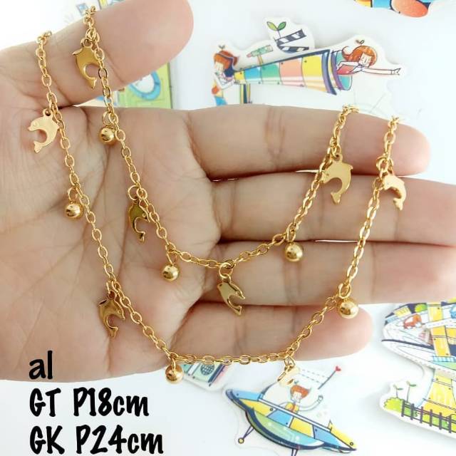 Gelang Tangan / Kaki Titanium emas gold ikan cewek wanita cewe perempuan asli original anti karat