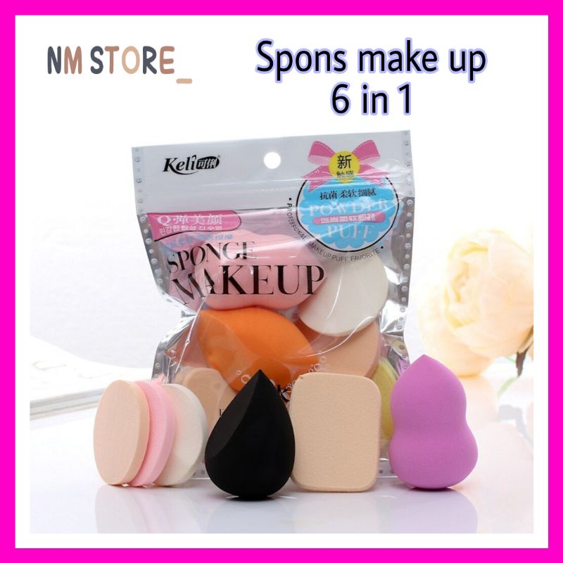 Sponge Make Up Set Isi 6 Spons Make Up 6in1 Beauty Blender Spons Foundation Wajah