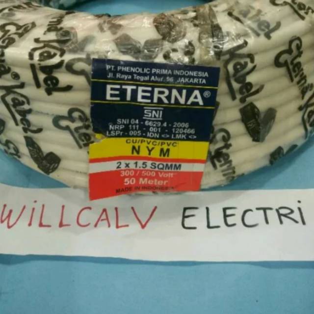 KABEL ETERNA NYM 2X1.5 MM + KABEL KAWAT TEMBAGA ETERNA 2X1.5 - KABEL ISI 2 2X1.5 ETERNA 50 METER