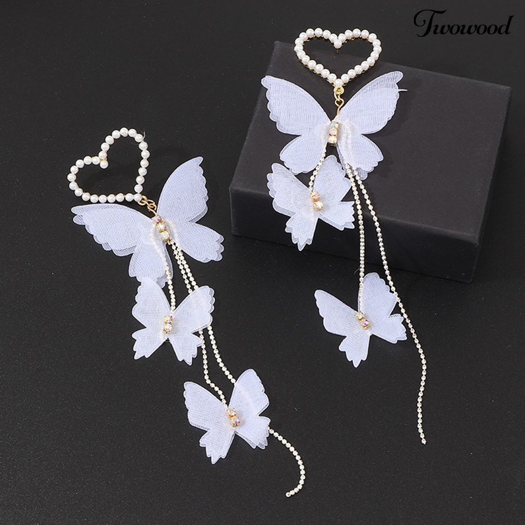 Twowood 1 Pair Alloy Drop Earrings Decorative Fashion Faux Pearl Butterfly Heart Drop Earrings for Holiday