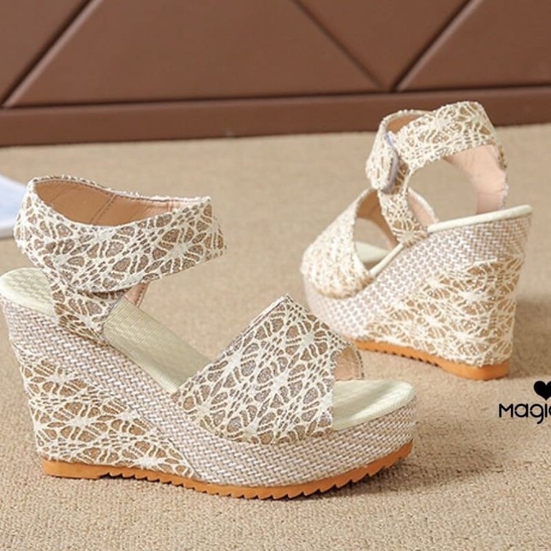 sandal wedges wanita brokat platform 7cm