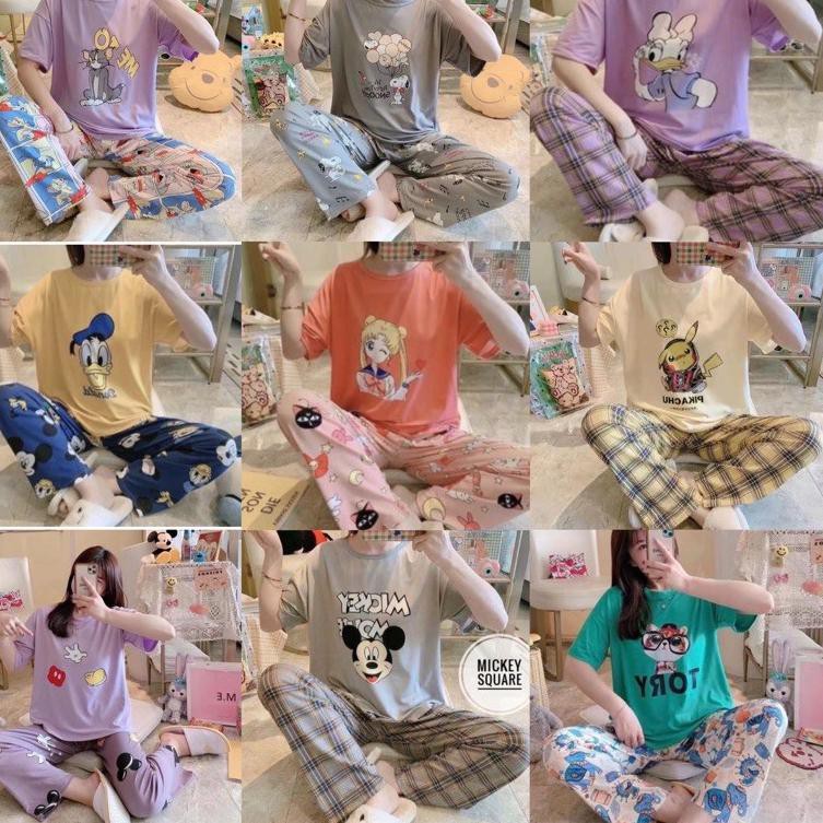Setelan Piyama Import Korean style One set Piyama Setelan Lengan pendek piyama wanita oversize V5U1