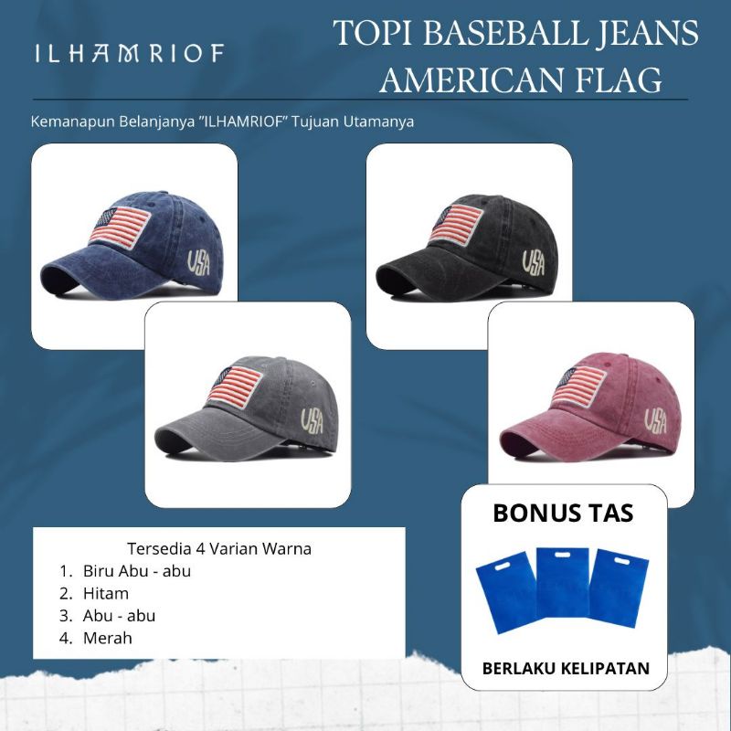 Topi Baseball Cap Cowok Pria Dewasa Keren Bordir American Flag Newyork USA Distro