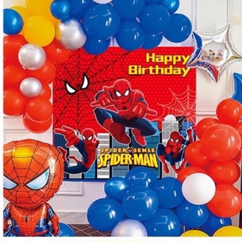 Paket set dekorasi ulang tahun anak laki2 spiderman full set + spanduk banner
