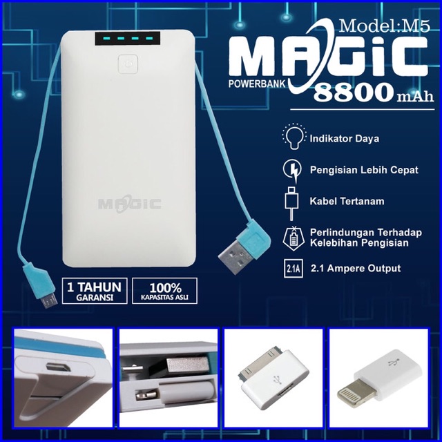 POWER BANK MAGIC 8800 MAH DENGAN MODEL M5