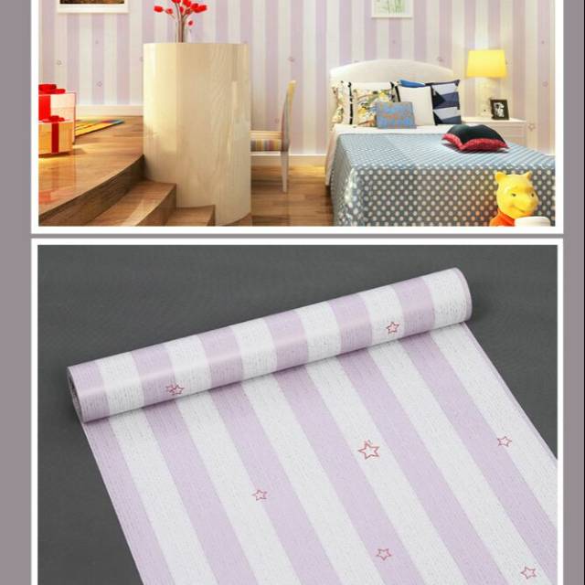 Wallpaper sticker dinding garis putih ungu muda