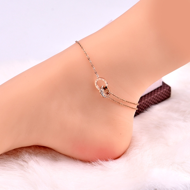 Gelang Kaki Titanium Asli Warna Rose 18K Emas Hypoallergenic Tidak Pudar Hadiah Liburan Terbaik #