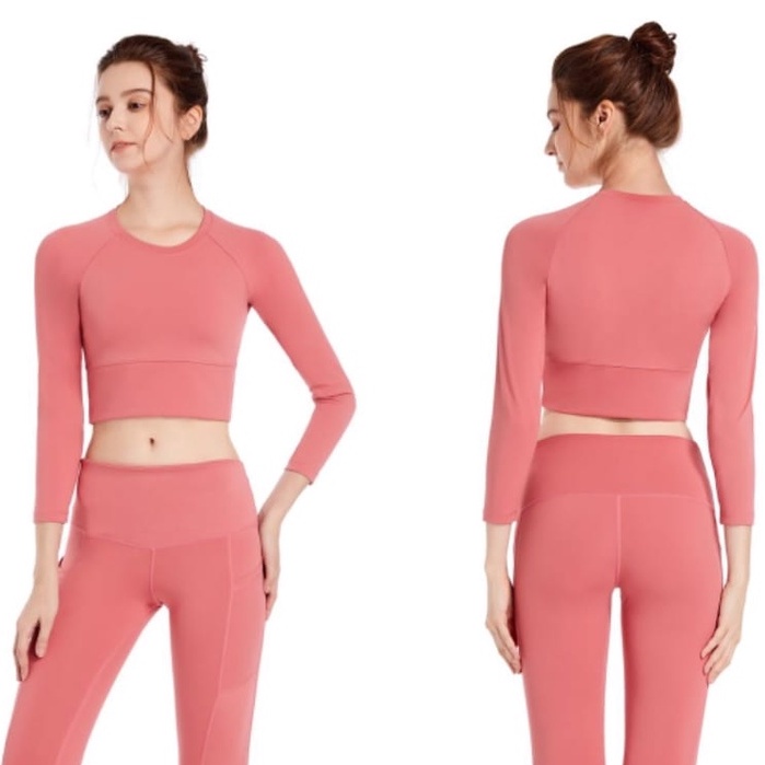 Baju Olahraga Wanita Lengan Panjang Model Crop Baju Senam Yoga/Zumba WSM 910