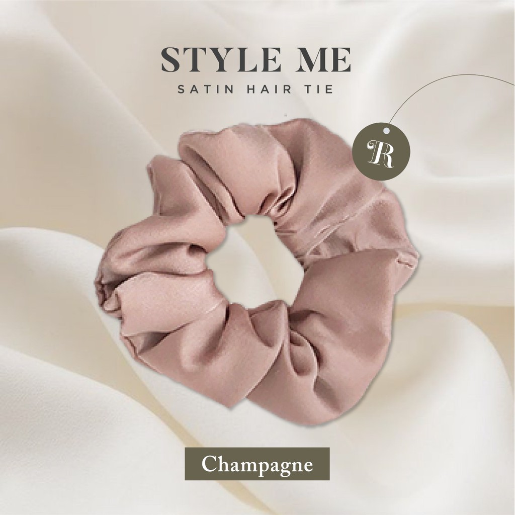 Scrunchies Premium Satin Silk MAXI The Rituale | Ikat Rambut Kuncir Hijab Cepol | Anti Rontok Pusing-Champagne