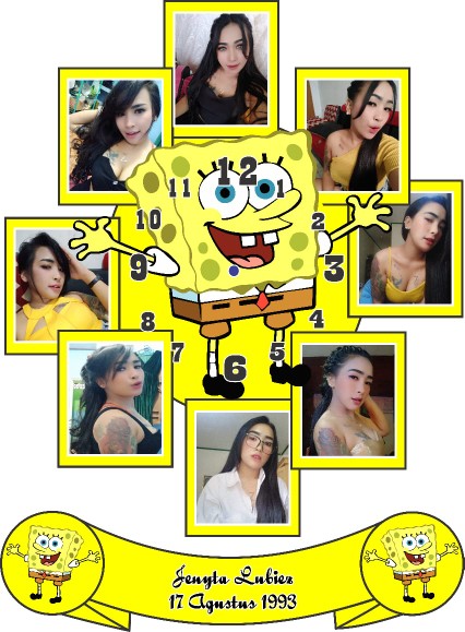 Jam Dinding Bingkai Foto Karakter Kartun Spongebob Hadiah Gift Kado Custom Ultah Ulang Tahun Wedding