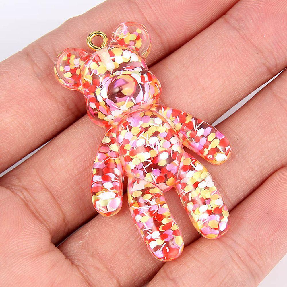 Lanfy Beruang Kecil Liontin Resin28 * 44MM DIY Membuat Keyring Craft Glitter Flatback Bracelets Charm