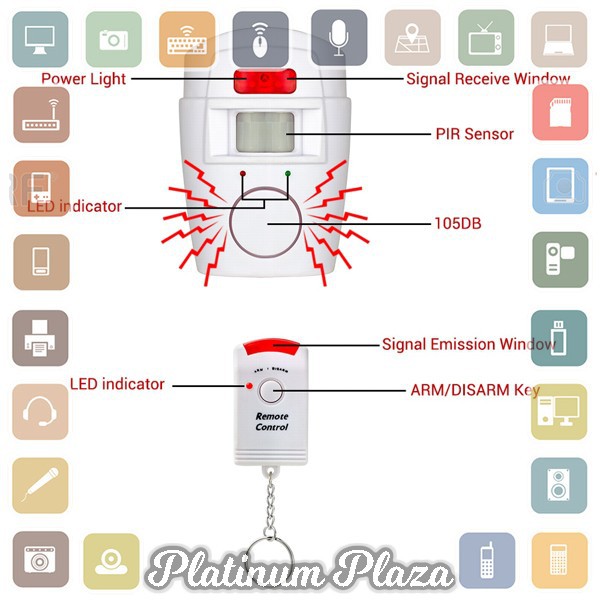 EMASTIFF Alarm Anti Maling Infrared PIR Sensor Gerak 2 Remote - YL`S1001U- White