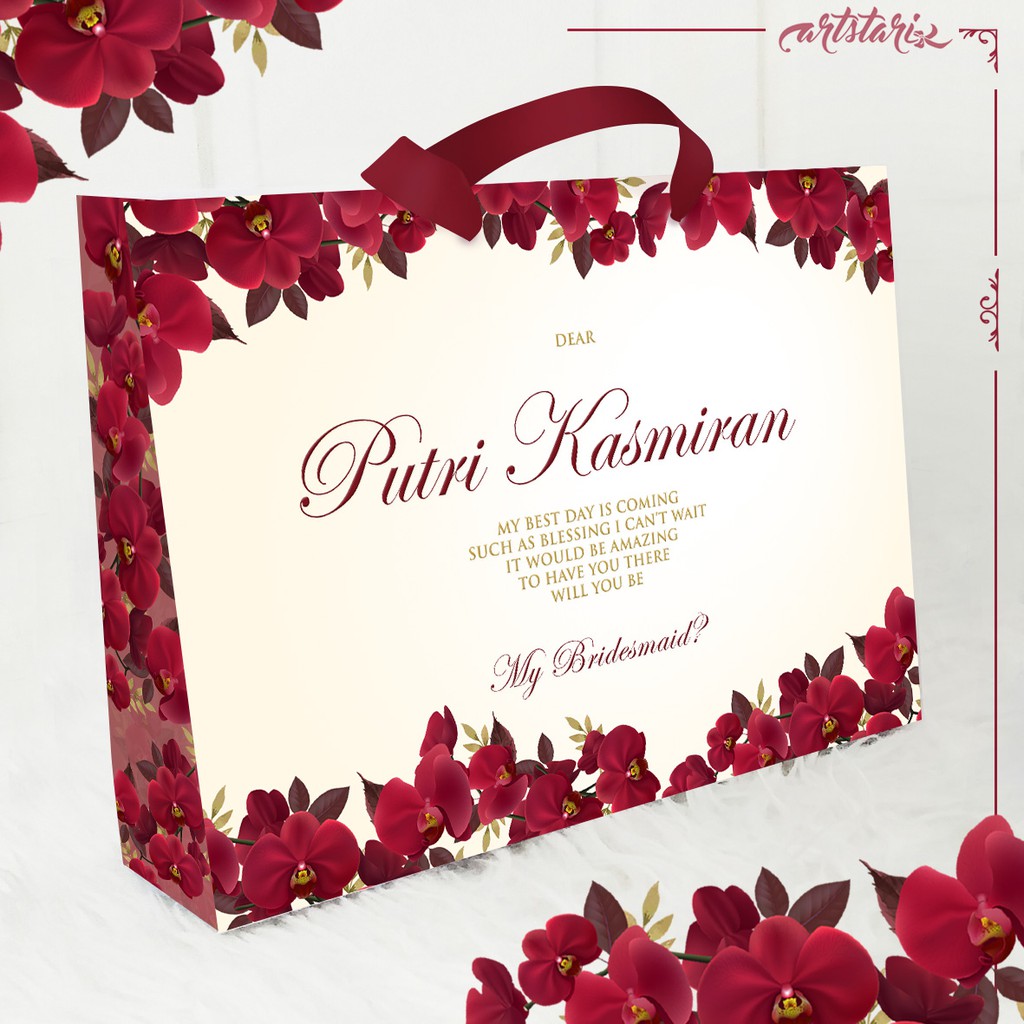 

Paperbag Bridesmaid BUNGA ANGGREK MERAH MARUN / FLOWER RED ORCHID MAROON ELEGANT CUSTOM NAMA TEMAN