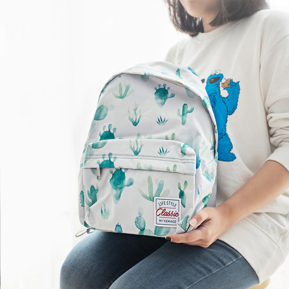 Cactus Style Canvas Backpack Tas Sekolah Tas Punggung Ransel