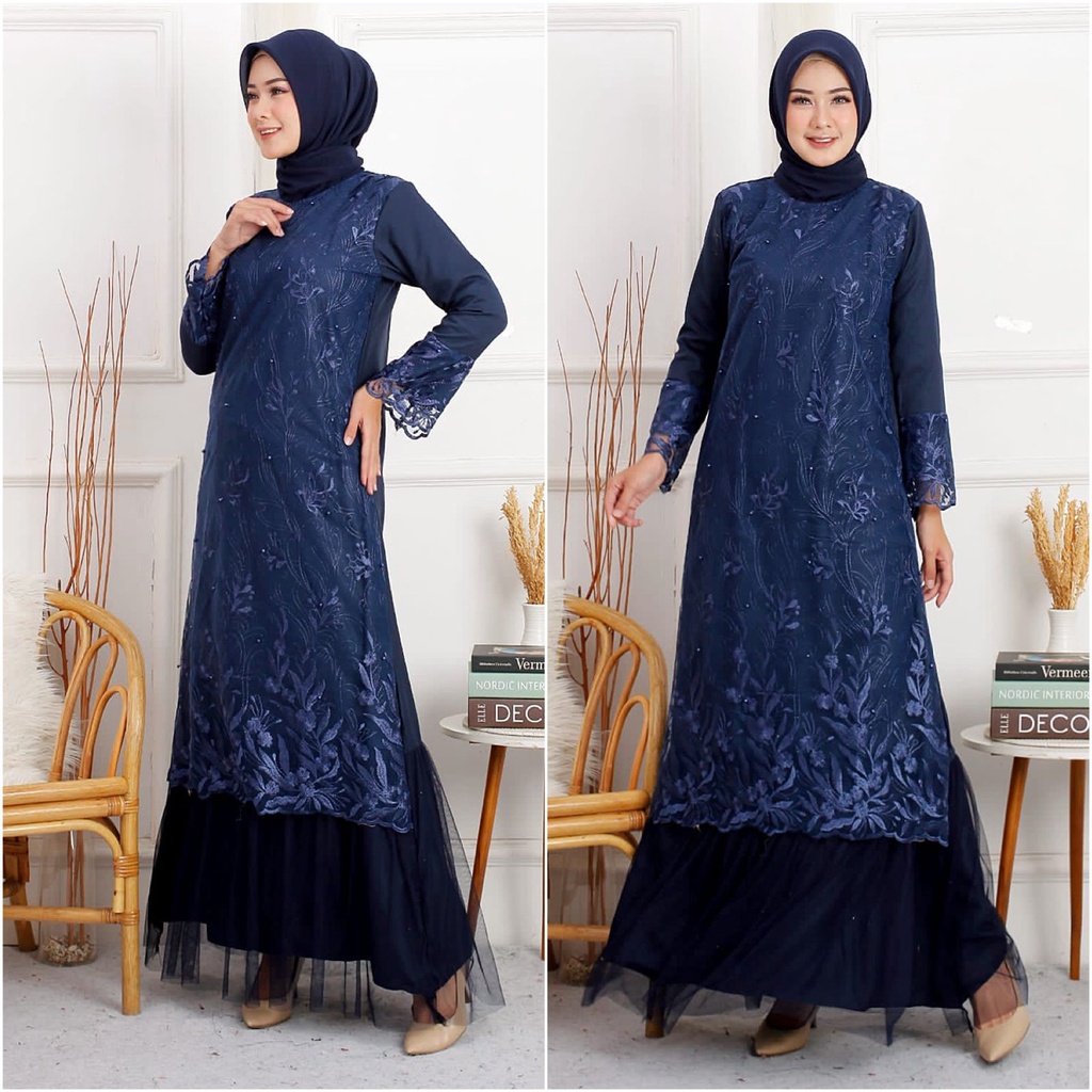 (RealPict) GAMIS NAZWA MAXI PESTA BRUKAT TILLE / GAMIS BROKAT TILE / GAMIS KONDANGAN / GAMIS LEBARAN / MAXI DRESS MUSLIM / FASHION MUSLIM / LONGDRESS BRUKAT TULLE / GAMIS SIZE M L XL