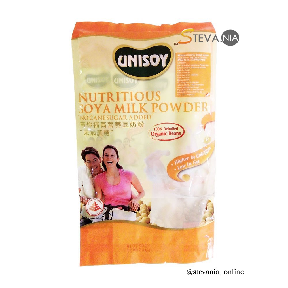 

Unisoy Instant Soya Milk Powder No Cane Sugar Added (Isi 8 Sachet)