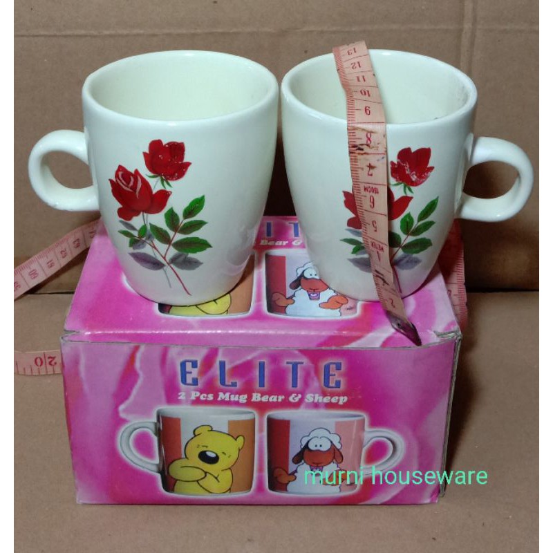 Gelas batu tangkai motif bunga isi 2 bh