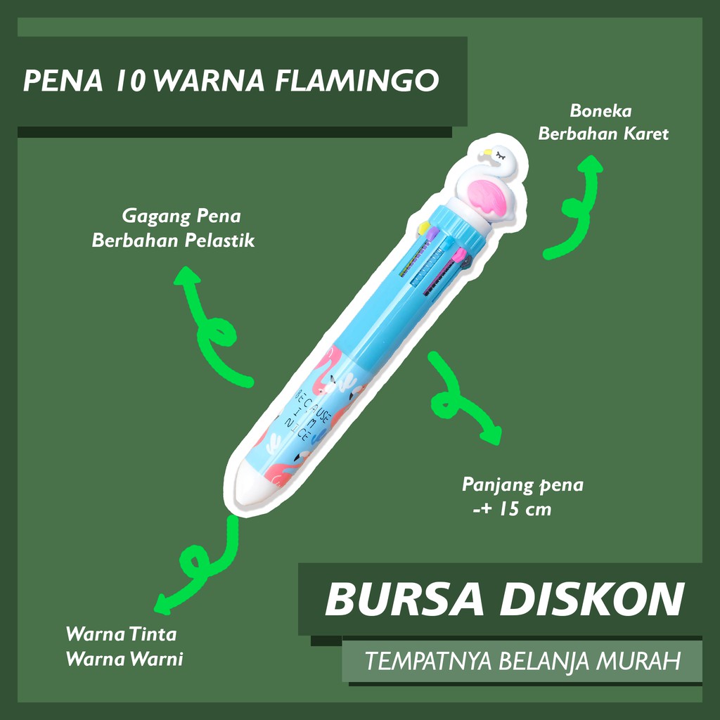 Pulpen 10 Warna Flamingo Tinta Warna Warni Pen Bolpen Pena Flaminggo