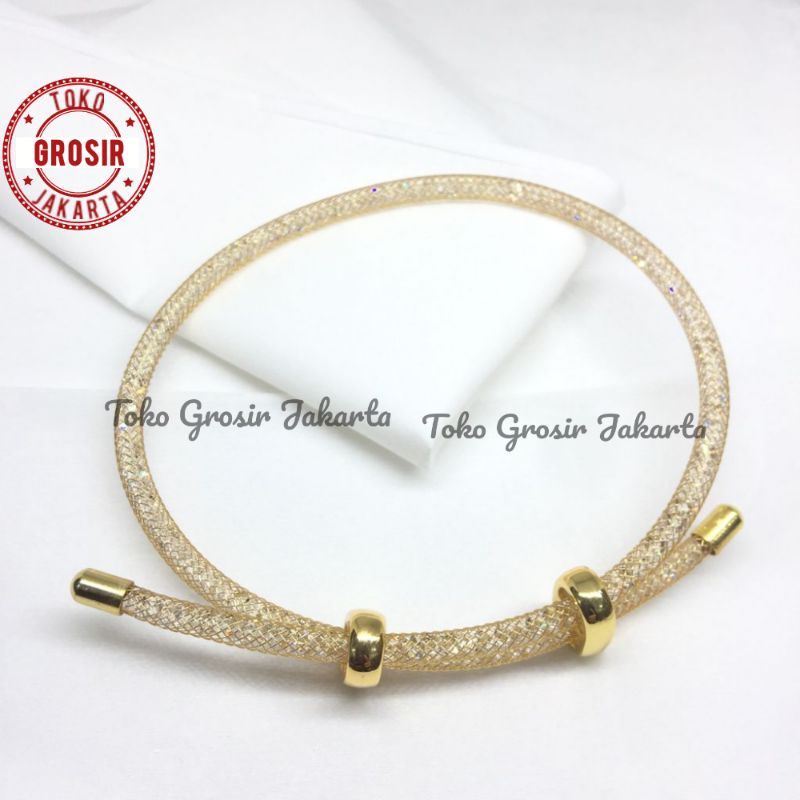 Gelang Tali Kawat Liontin Huruf Inisial Gelang Kawat Anti Air Waterproof Kristal Gliter